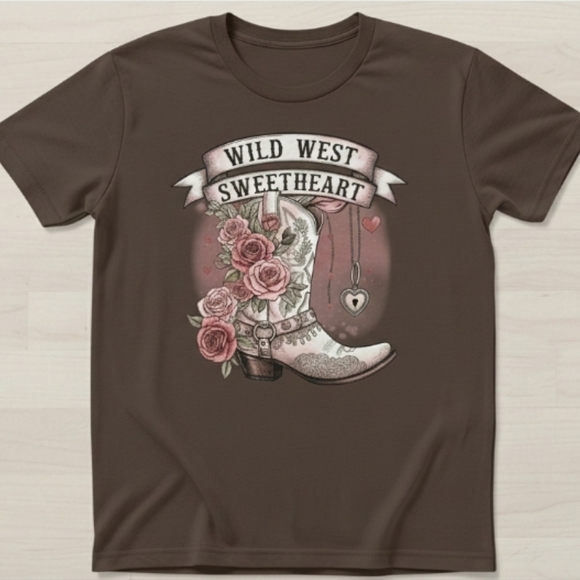 Wild West Sweetheart Graphic Tee – Western Cowgirl Boot Shirt with Roses & Heart - Picture 3 of 16